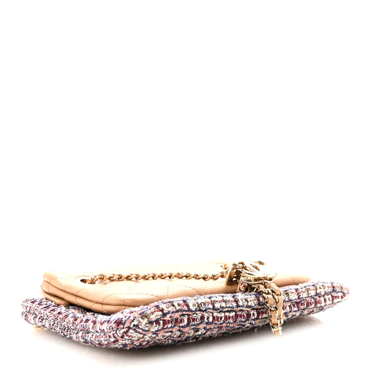 Tweed Lambskin Quilted Pouch Beige Multicolor - Top Club