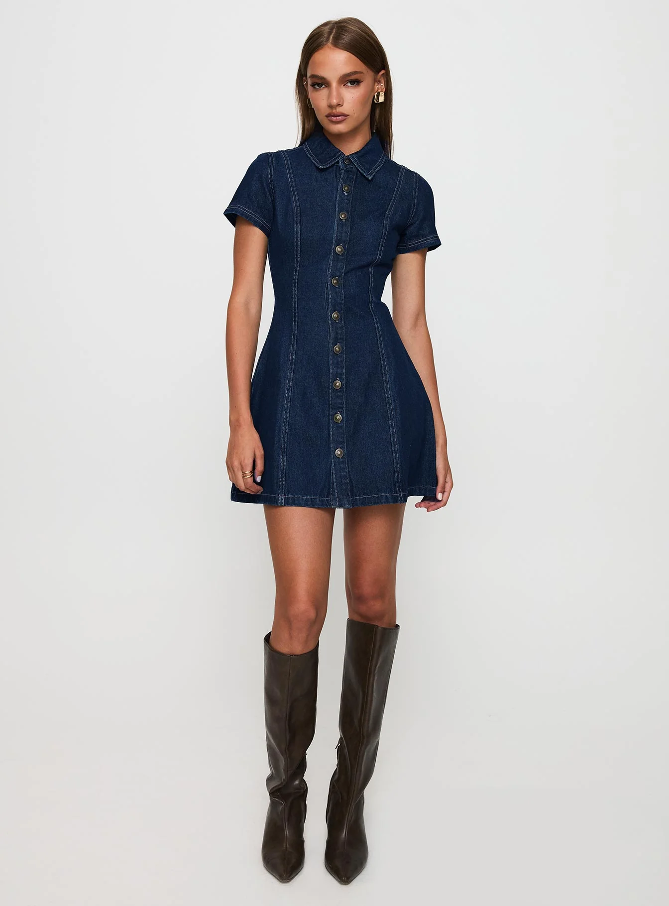 Perception Denim Mini Dress Mid Wash