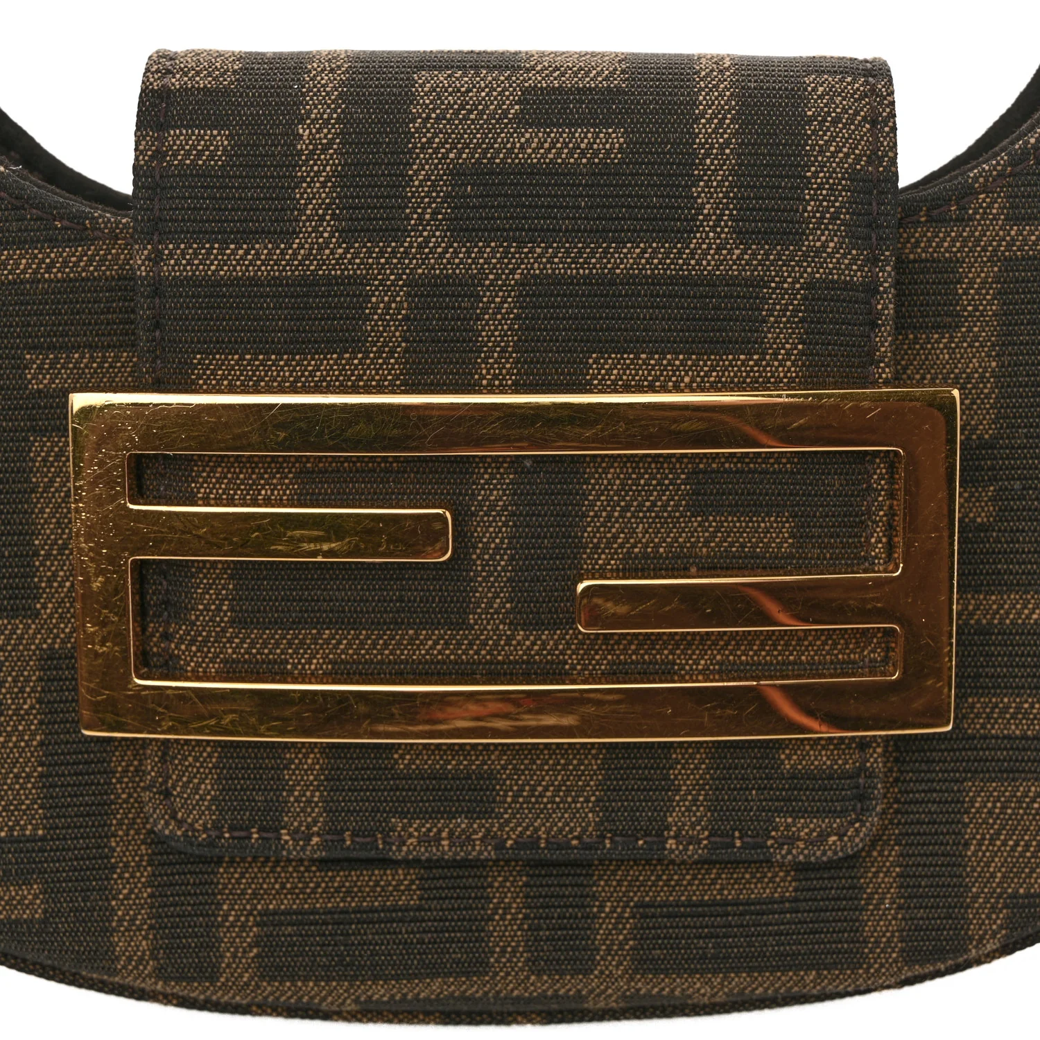Fabric Jacquard FF 1974 Mini Cookie Hobo Bag Tobacco Moro - Top Club