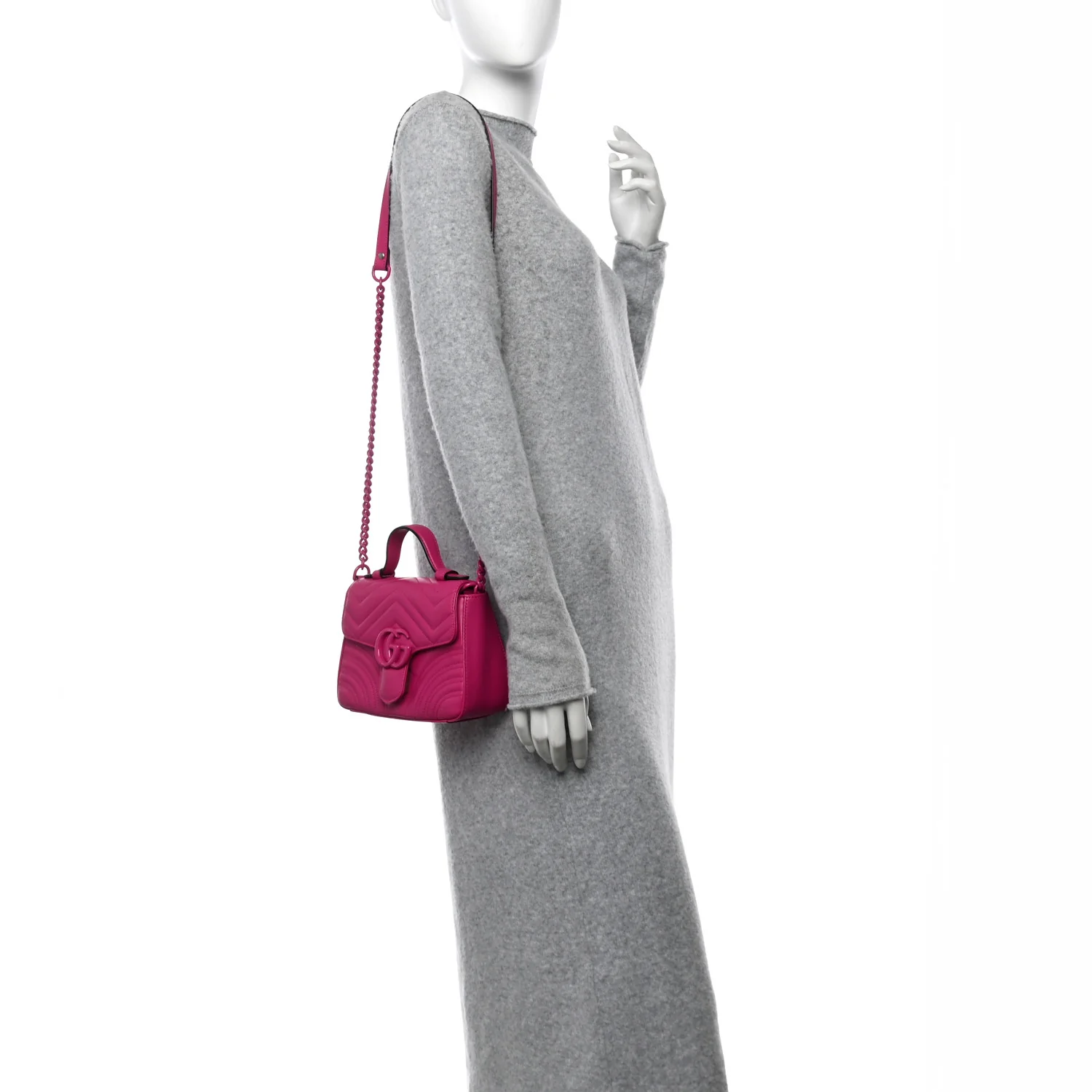 Calfskin Matelasse Monochrome Mini GG Marmont Top Handle Shoulder Bag Classic Fuxia - Top Club