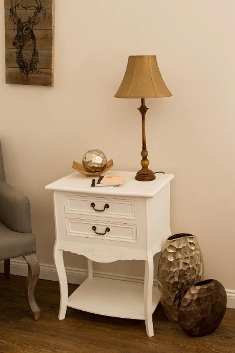 Country house style shabby chic side table with 2 drawers antique white 55 x 40 x H. 73 cm - country house style furniture