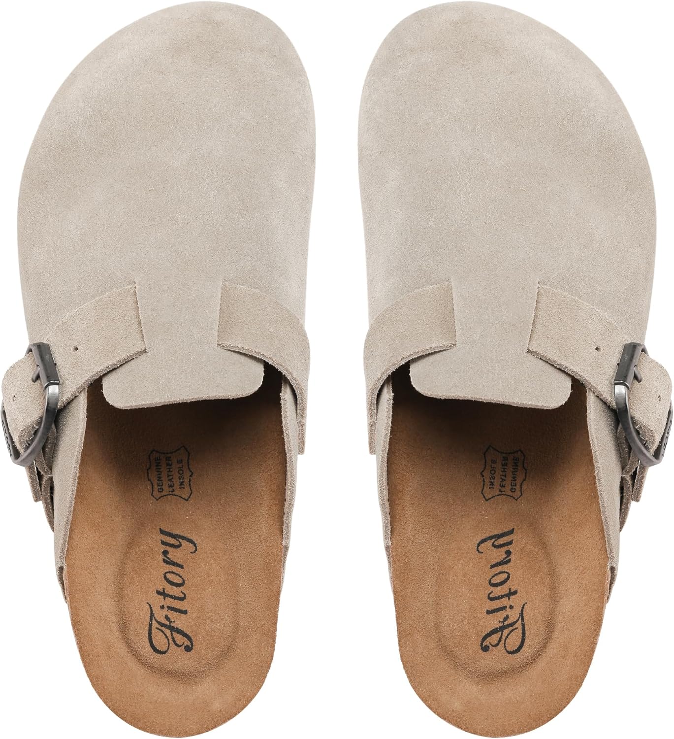 FITORY Womens Clogs Slip-on Potato Shoes Leather Mules with Suede Cork Footbed Size 6-11