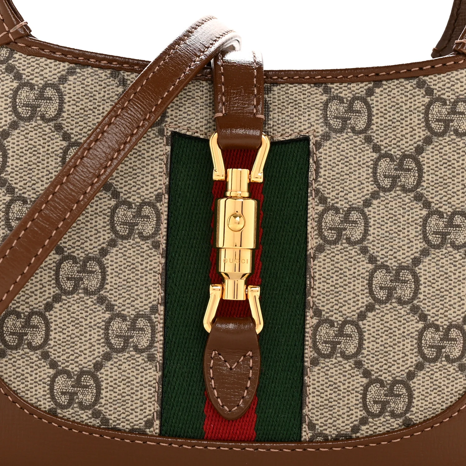 GG Supreme Monogram Azalea Calfskin Web Mini Jackie 1961 Hobo Beige Ebony Brown Sugar - Top Club