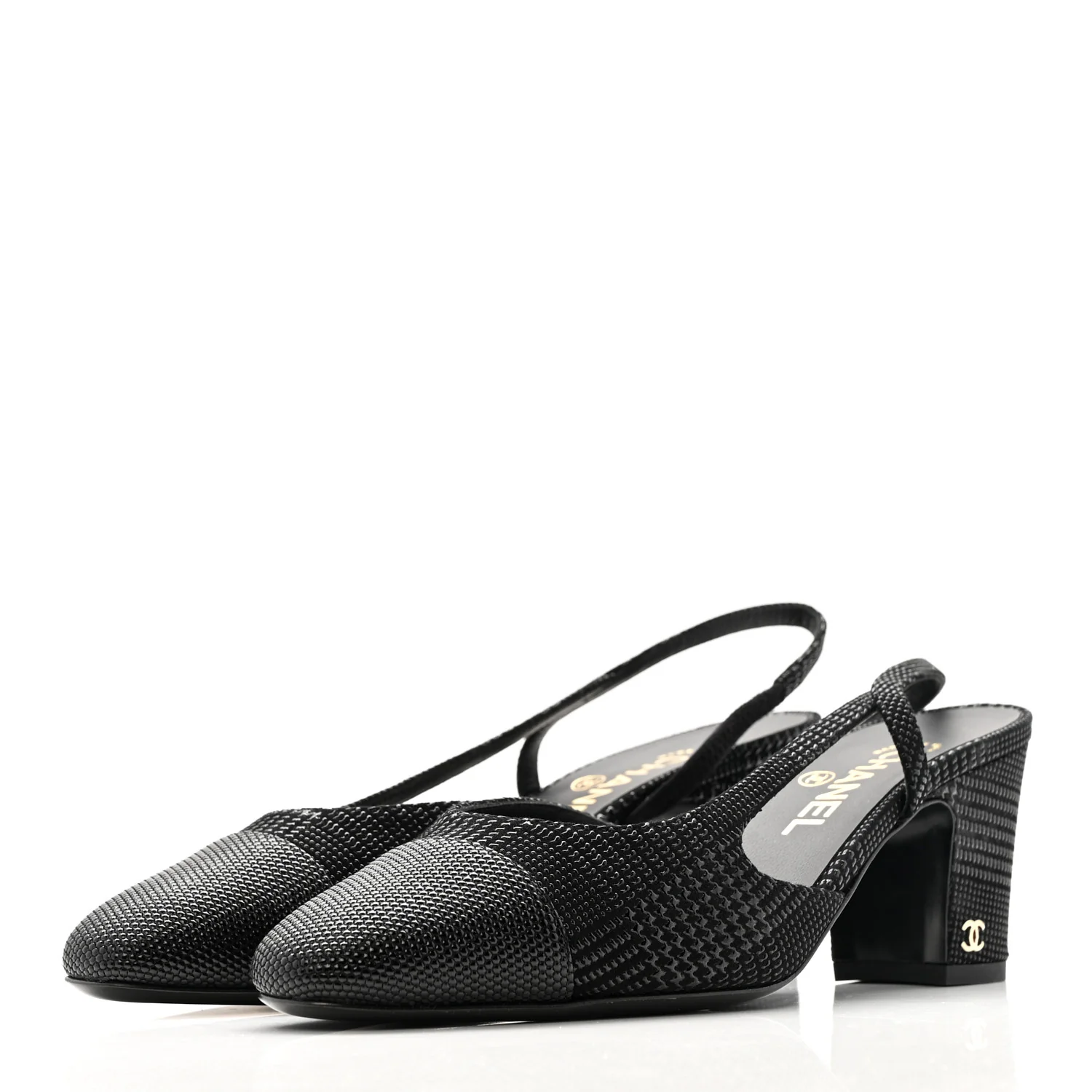 Suede Kidskin Cap Toe CC Slingback Pumps 39 Black - Top Club