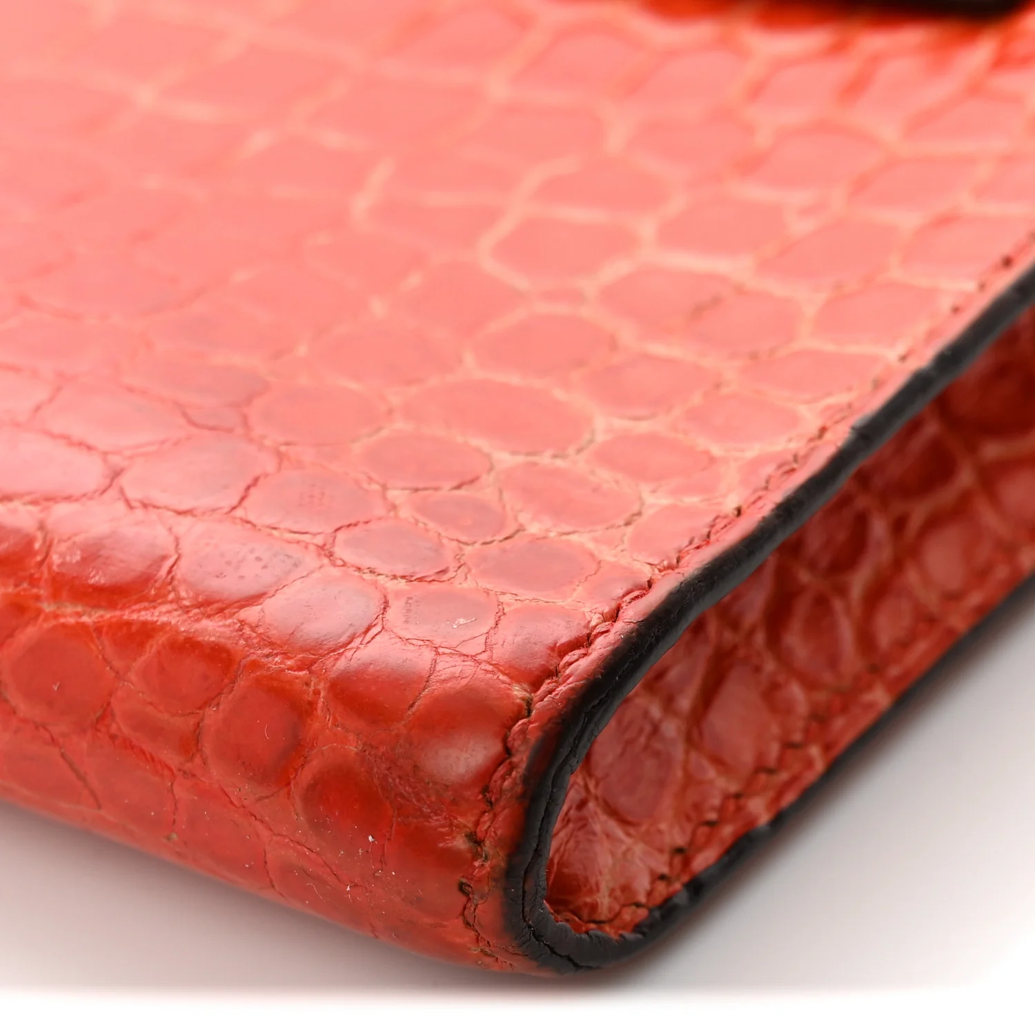 Shiny Porosus Crocodile Kelly Cut Pochette Orange Poppy - Top Club