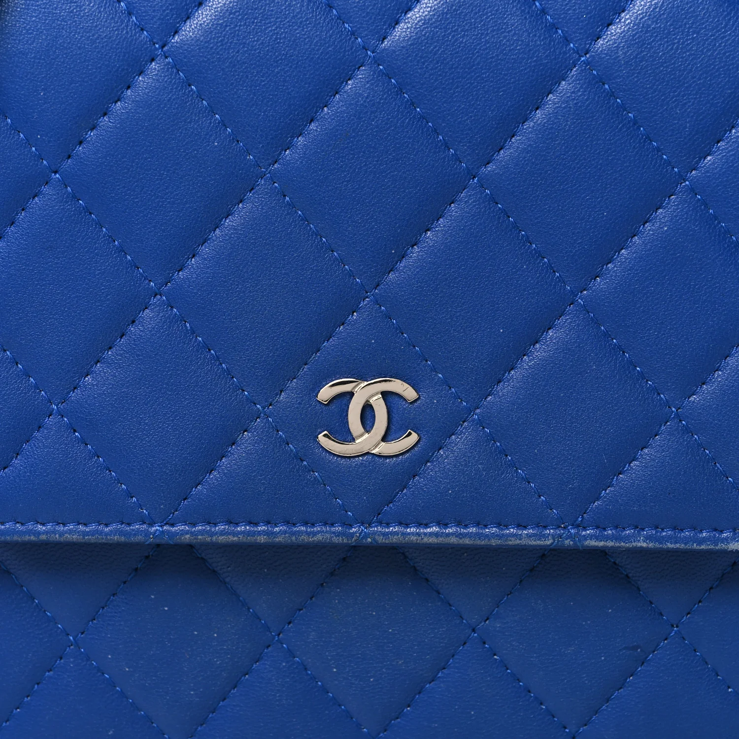 Lambskin Quilted Square Wallet On Chain WOC Blue - Top Club