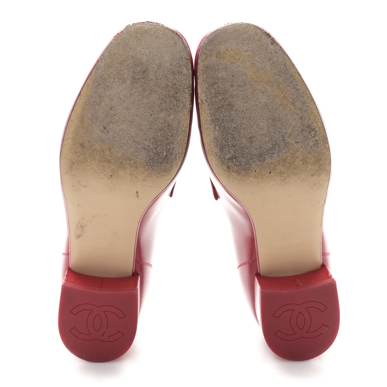 Shiny Calfskin Logo Loafers 36.5 Red - Top Club