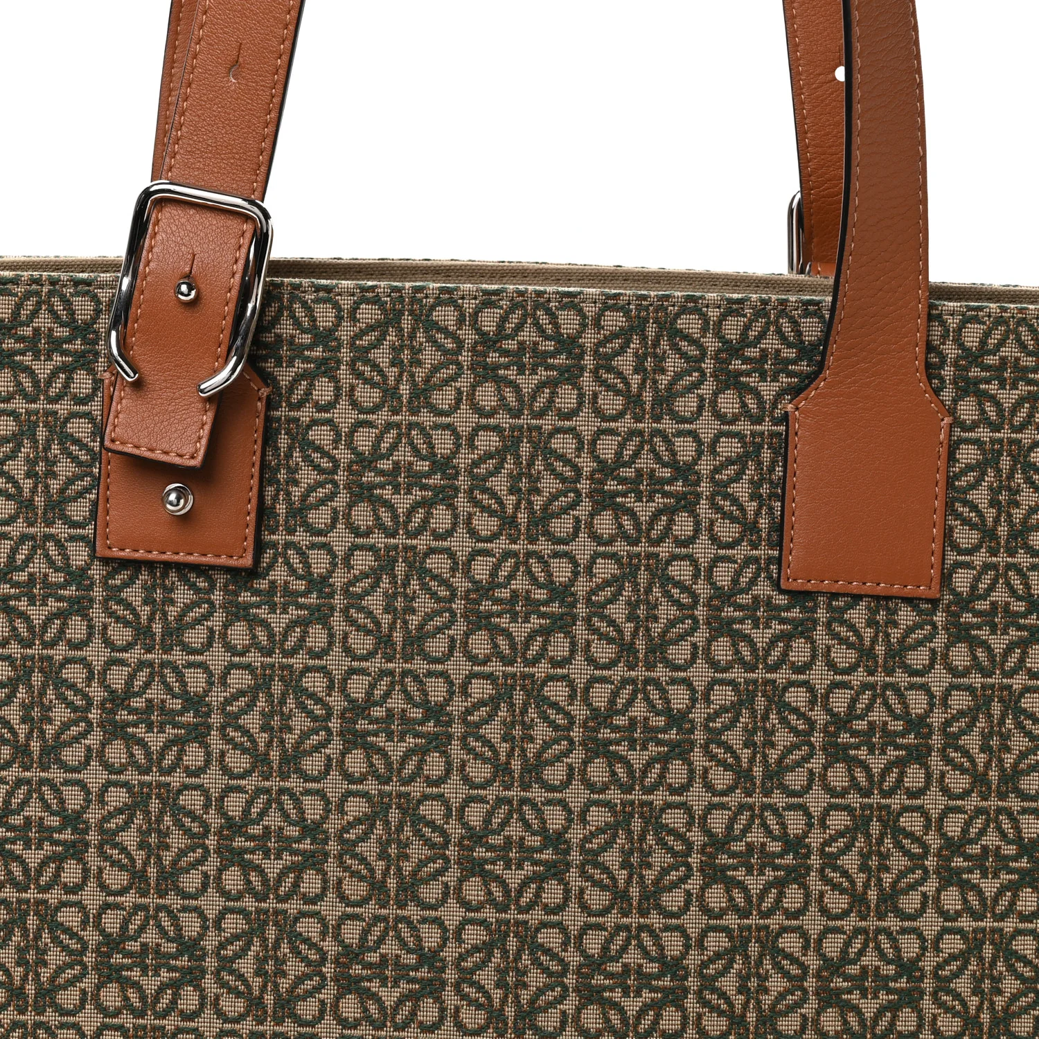 Jacquard Anagram Calfskin Buckle Tote Green - Top Club