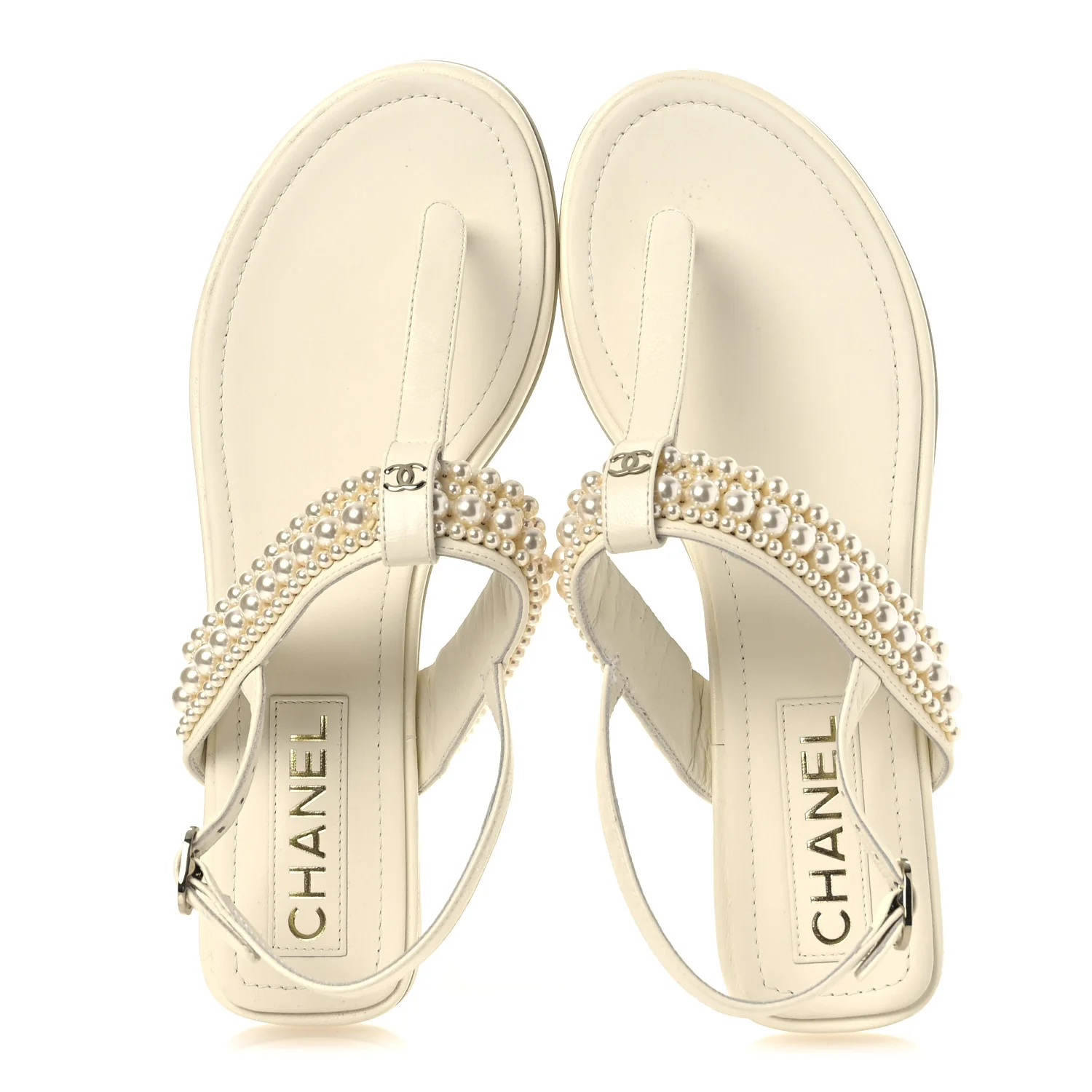 Lambskin Pearl Mini CC Thong Sandals 38 White
