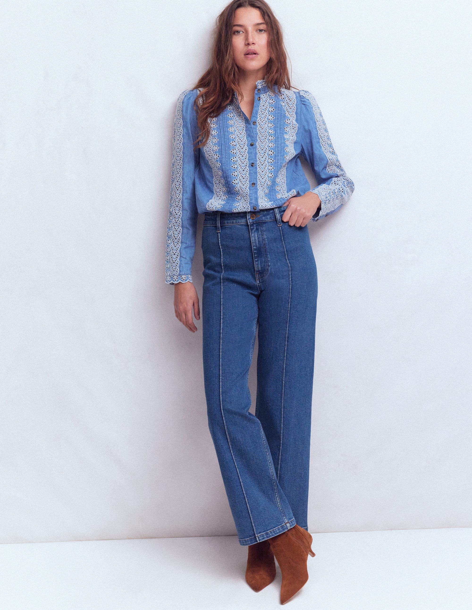 Jeans mit Biesen und geradem, weitem Bein-Medium Vintage