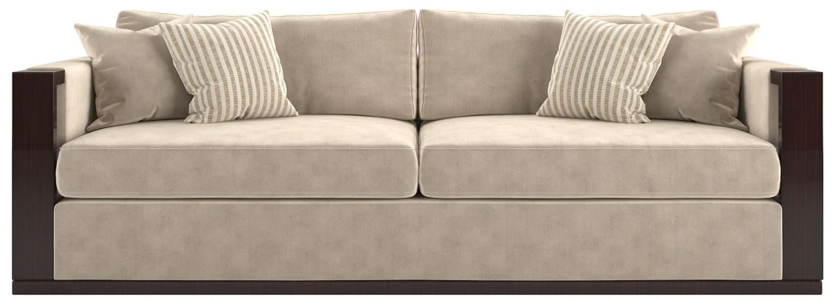 Luxury Art Deco living room set beige / dark brown high gloss / gold - 2 sofas & 2 armchairs & 1 coffee table & 2 side tables - noble living room furniture - luxury quality