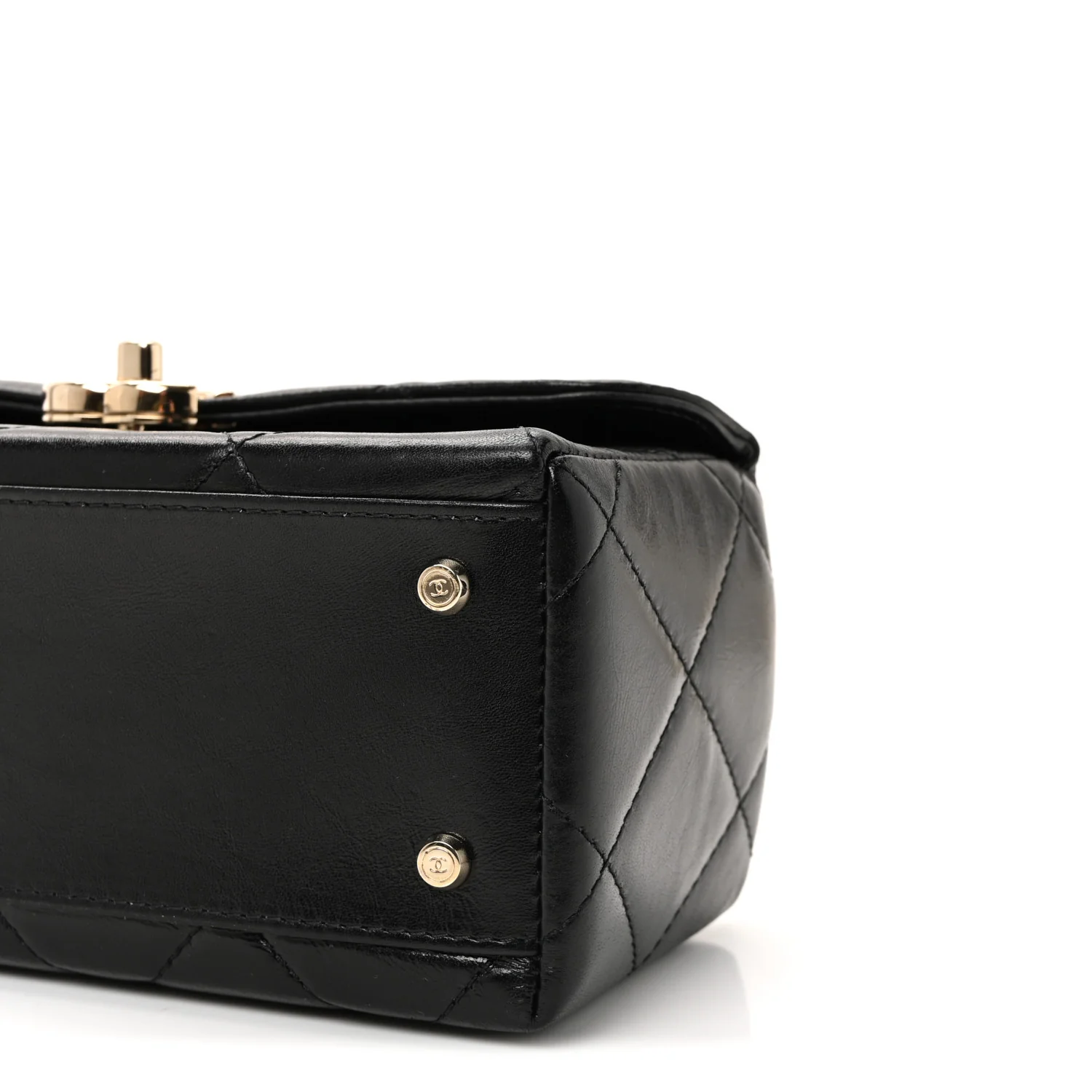 Shiny Calfskin Quilted Top Handle Box Bag Black - Top Club