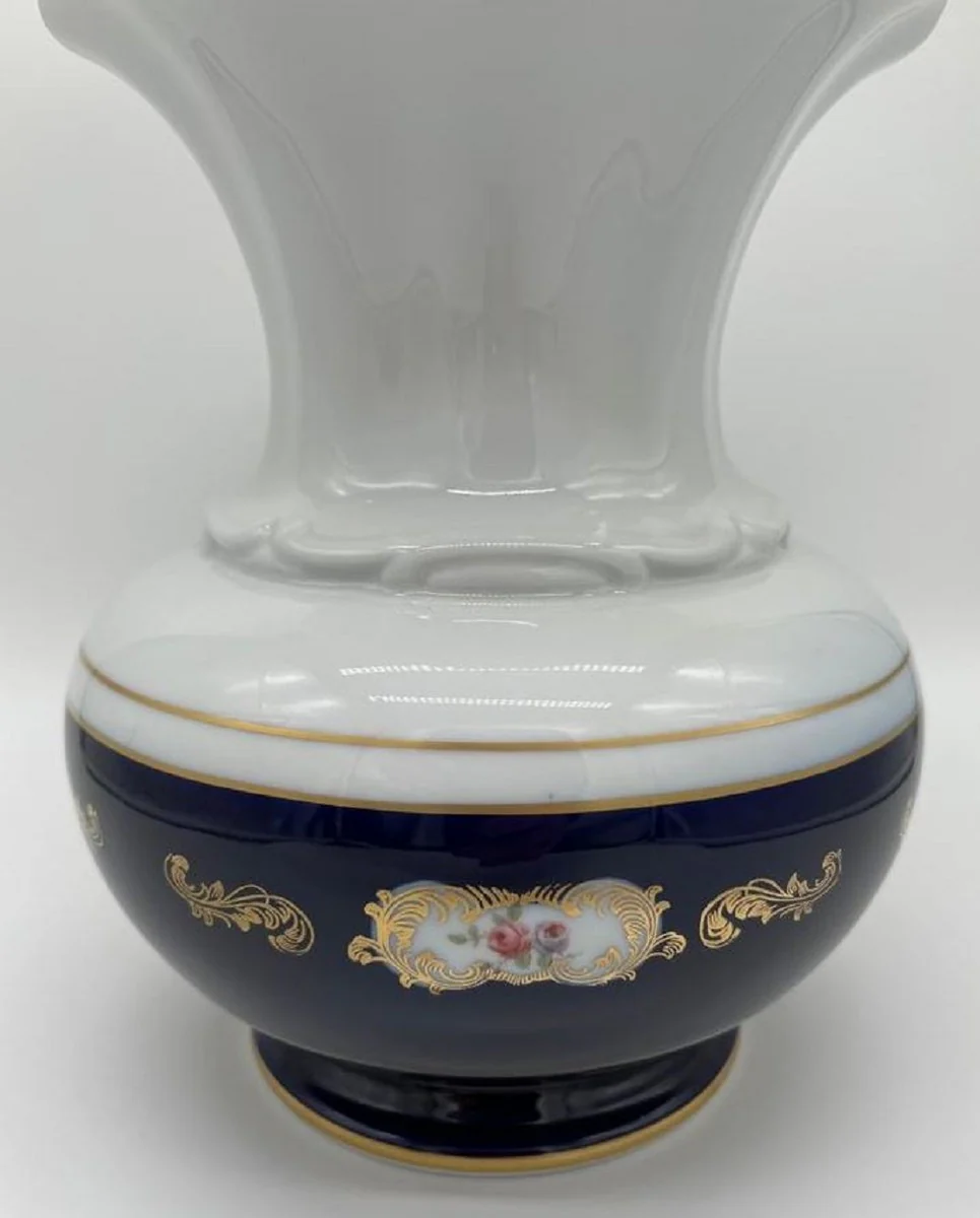 Luxury baroque porcelain vase white / dark blue / gold H. 23 cm - Round flower vase in baroque style - Luxury baroque accessories - Reichenbach porcelain - Luxury quality - Made in Germany