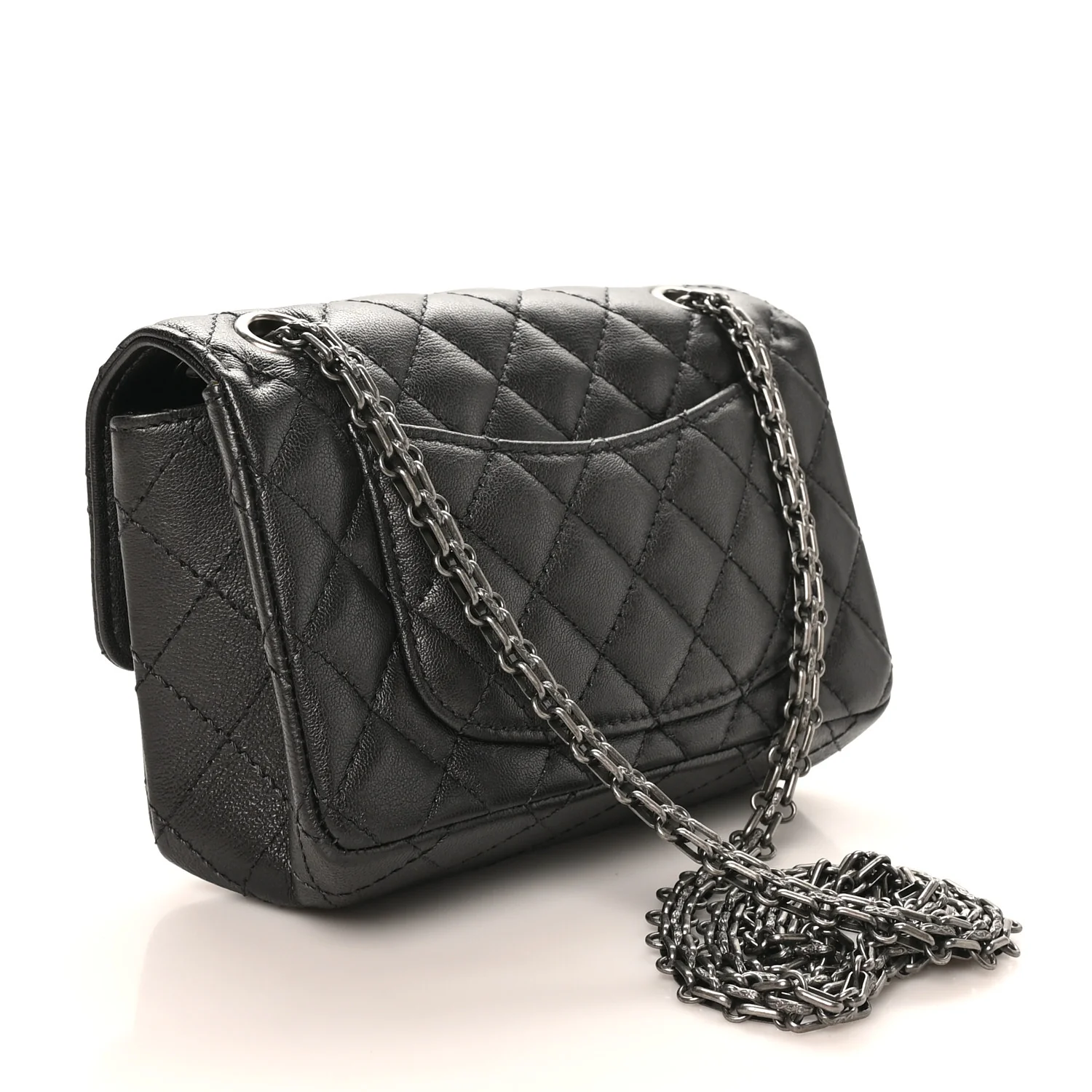 Metallic Sheepskin Quilted 2.55 Reissue Mini Flap Dark Silver - Top Club