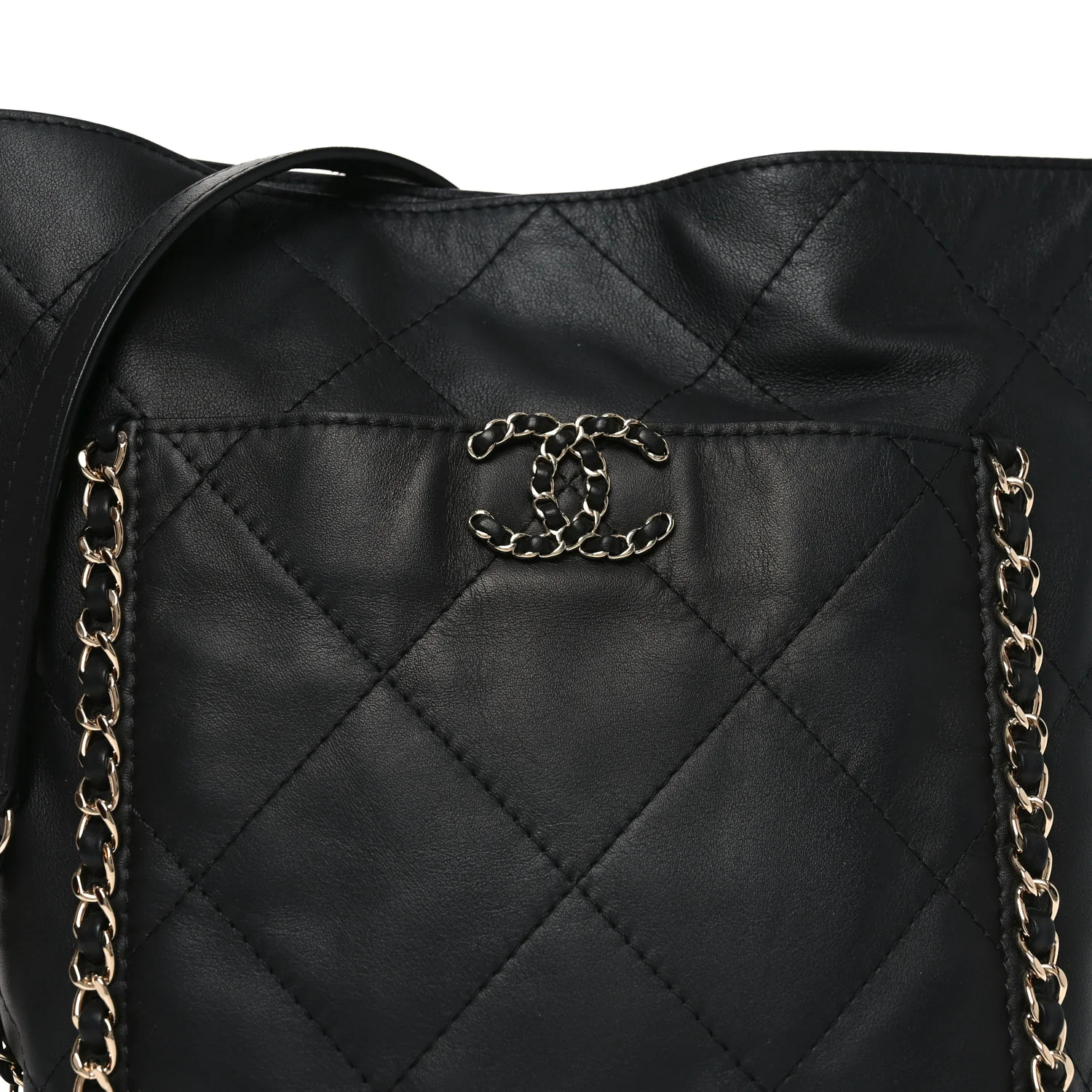 Calfskin Quilted Chain Flat Tote Black - Top Club