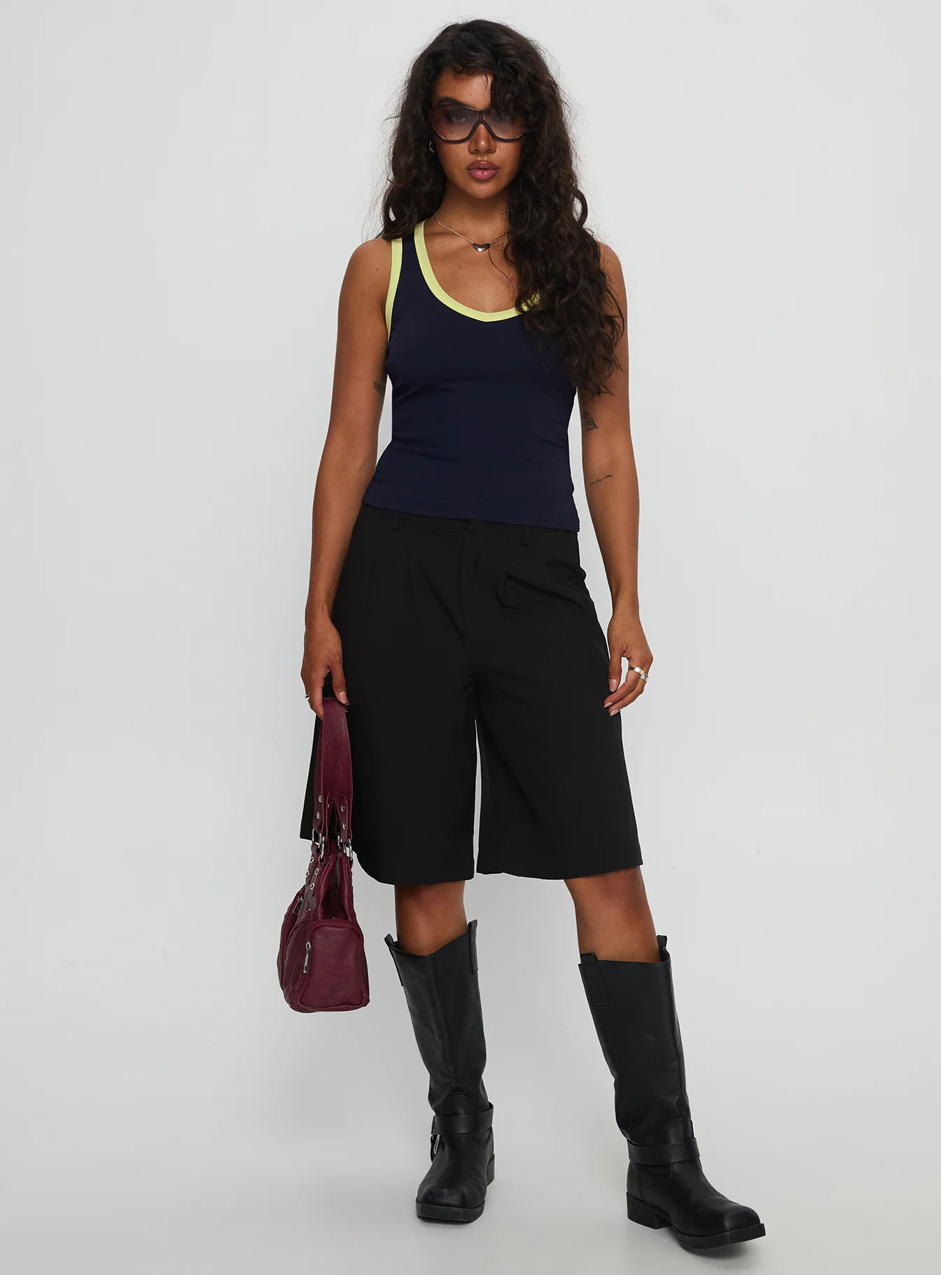 Elionne V Neck Contrast Top Navy / Yellow