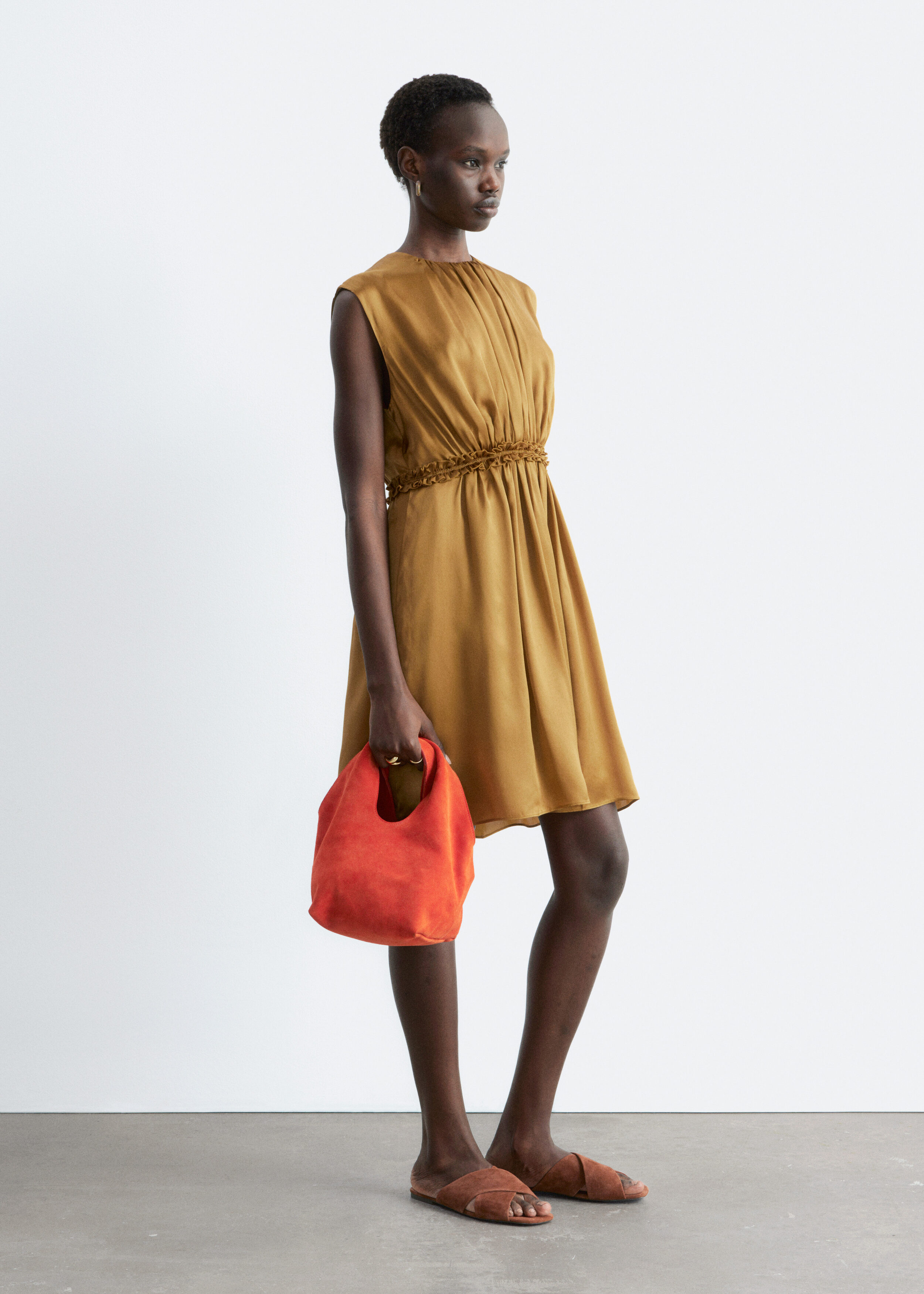& Other Stories GATHERED SILK MINI DRESS