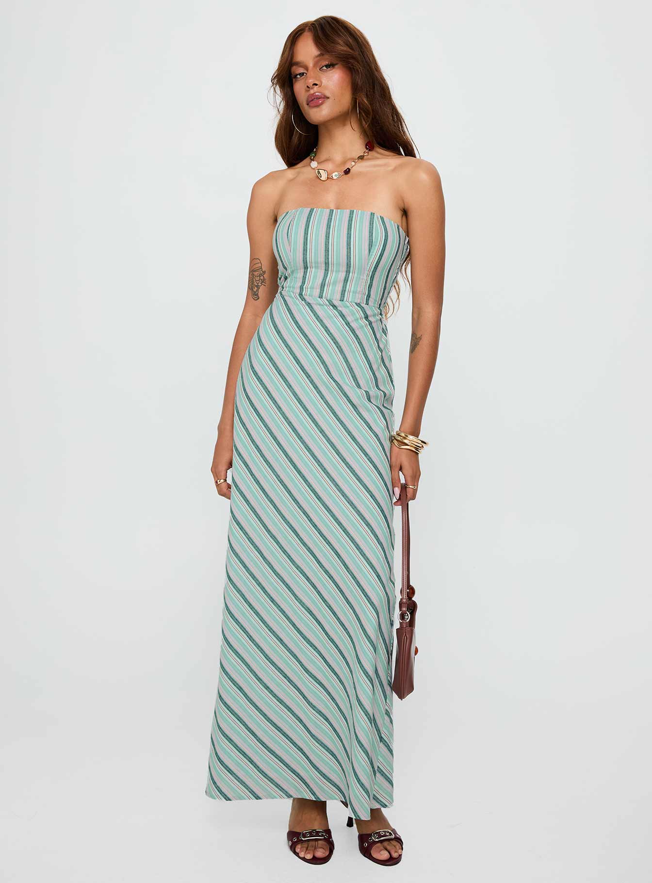 Finchie Strapless Maxi Dress Blue Stripe
