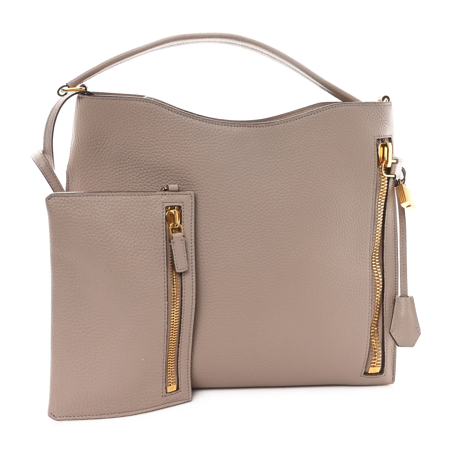 Pebbled Calfskin Small Alix Padlock Zip Hobo Bag Beige - Top Club