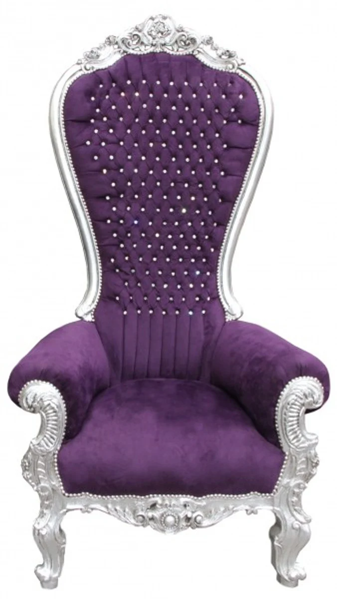 Baroque throne chair Majestic purple/silver with bling bling glitter stones - giant chair - throne chair Tron