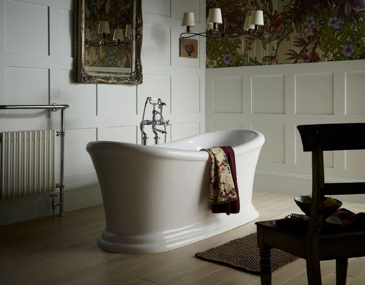 Luxury Art Nouveau acrylic bathtub white 164 x 70.5 x H. 71 cm - Curved freestanding retro antique bathtub - Baroque & Art Nouveau bathroom furniture