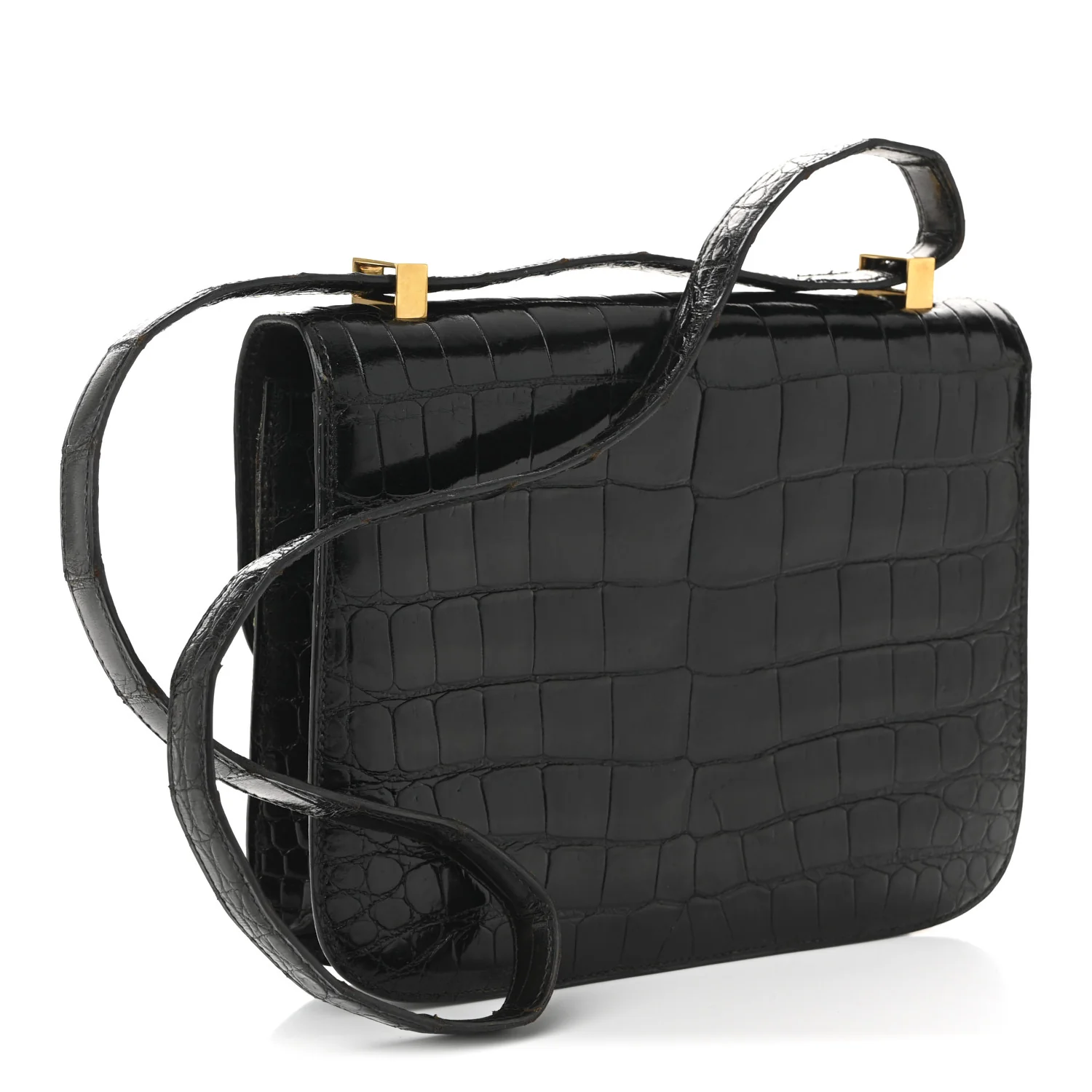 Shiny Caiman Crocodile Constance 23 Black - Top Club