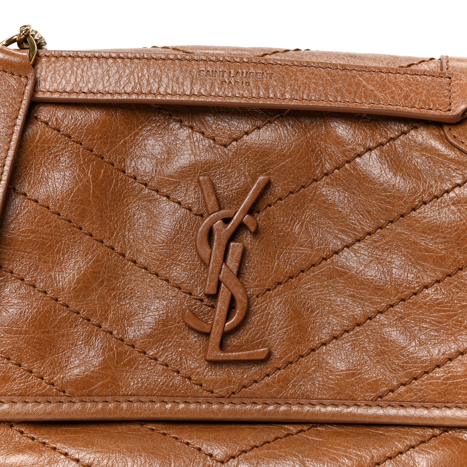 Crinkled Calfskin Matelasse Monogram Baby Niki Chain Satchel Light Caramel - Top Club