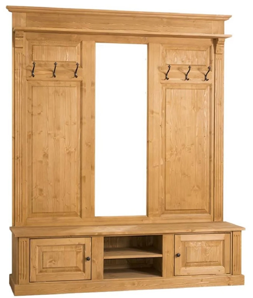 Country house style wardrobe natural colors 180 x 41 x H. 210 cm - solid wood wardrobe with mirror - country house style wardrobe furniture