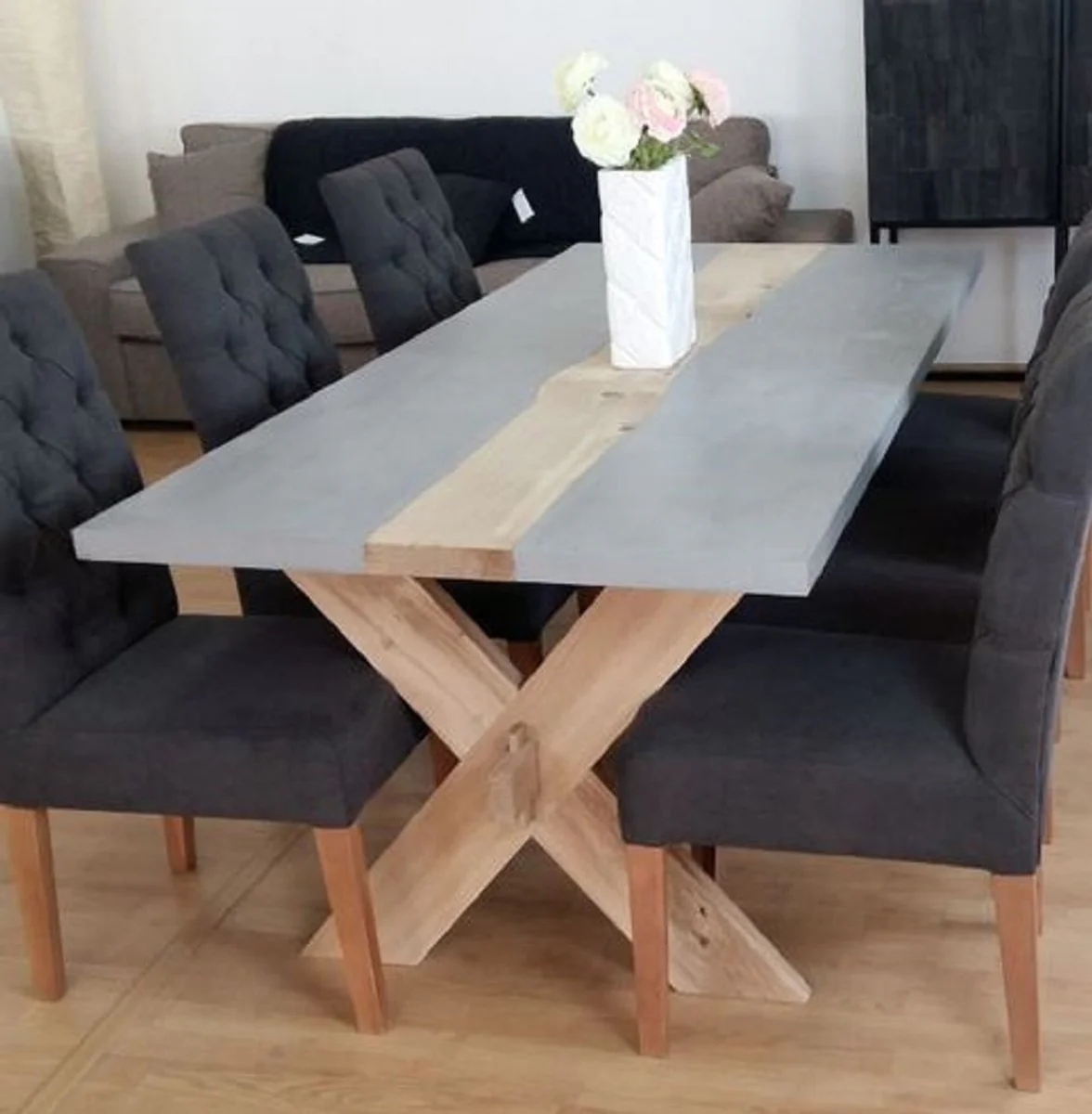 Country house style dining table gray / natural colors 240 x 100 x H. 78 cm - country house style kitchen table - country house style garden table - country house style dining room & garden furniture