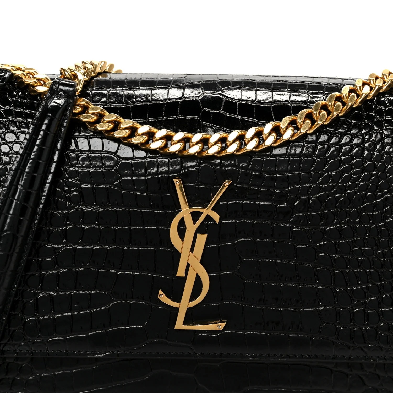 Calfskin Crocodile Embossed Large Monogram Sunset Black - Top Club