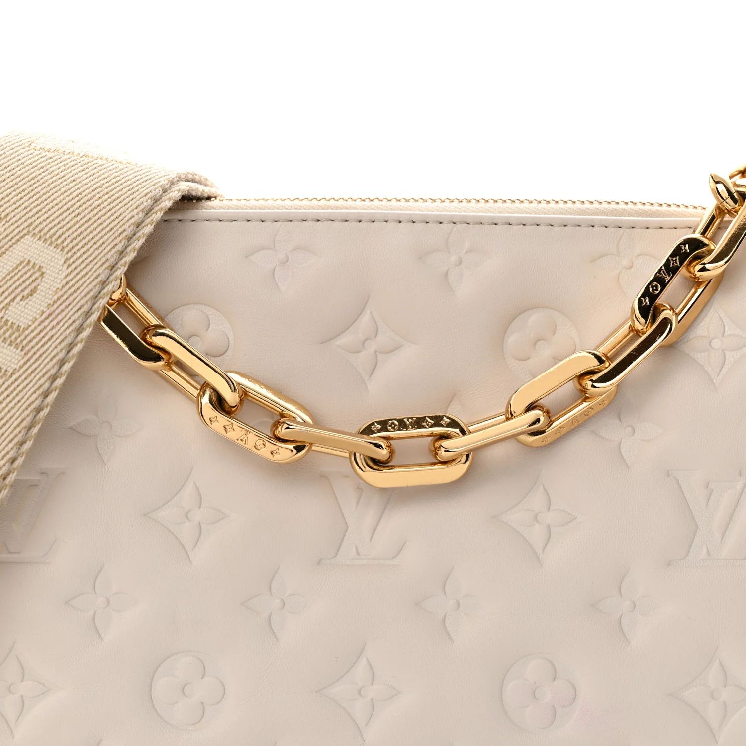 Lambskin Embossed Monogram Coussin PM Beige Cream - Top Club