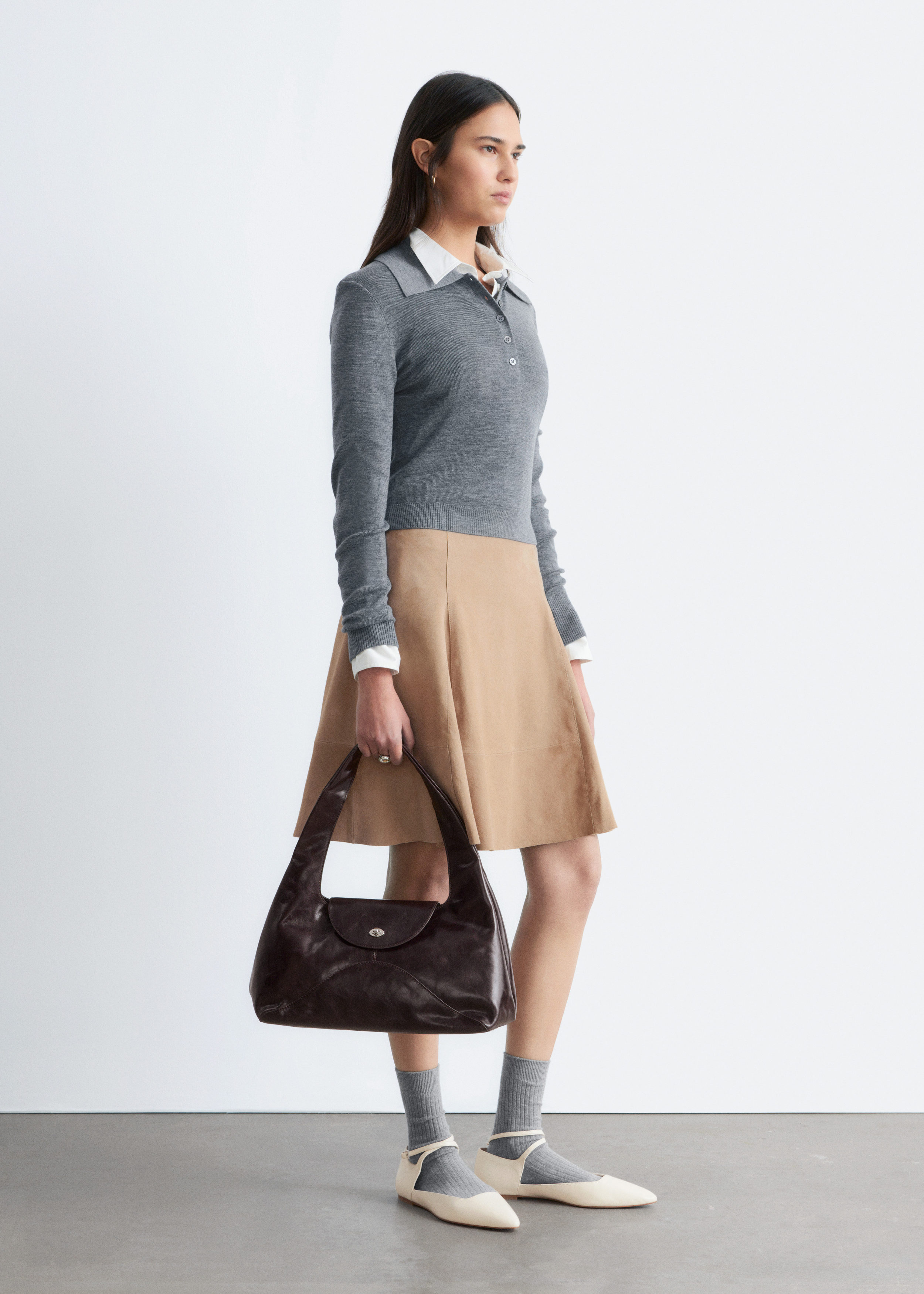 & Other Stories KNEE-LENGTH A-LINE SUEDE SKIRT