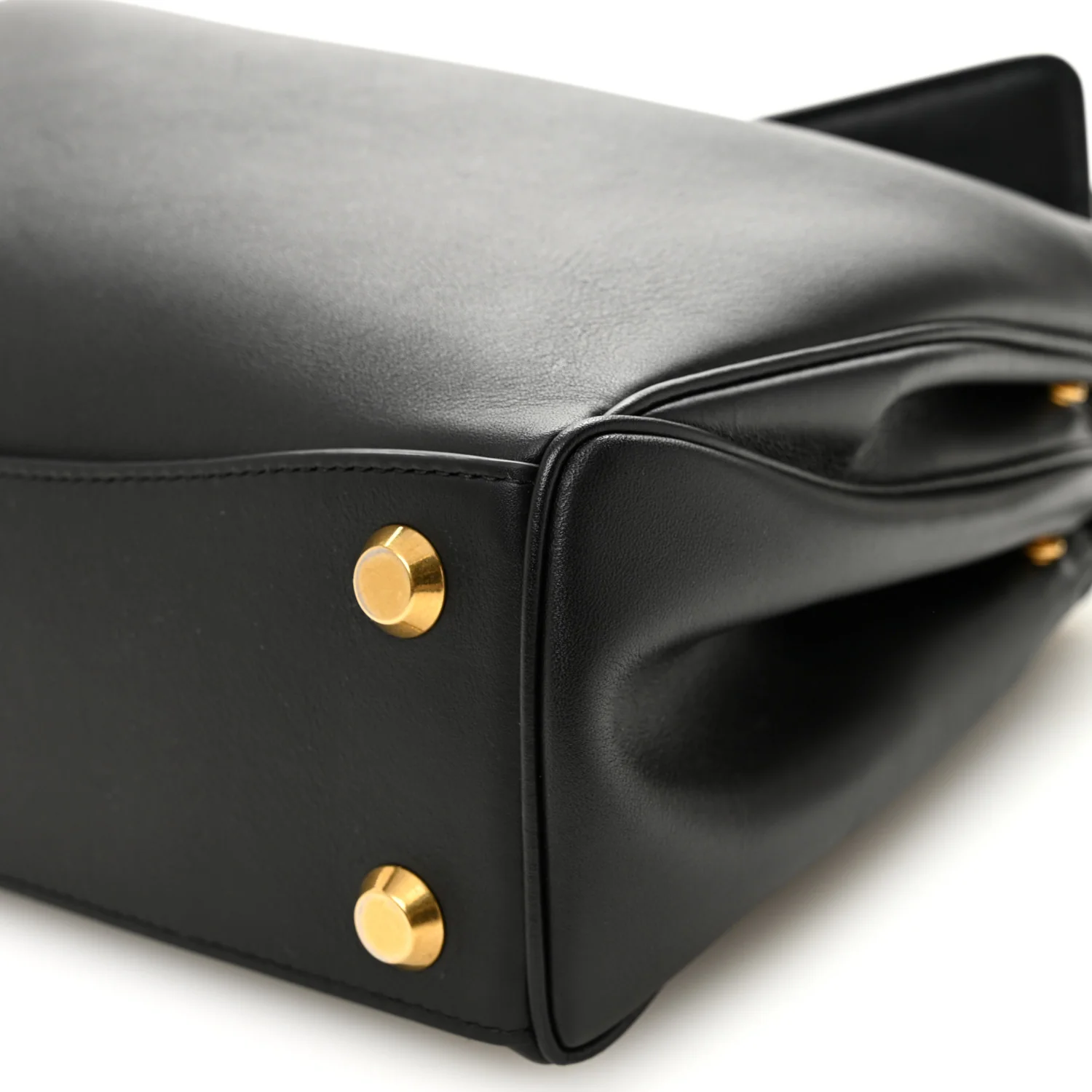 Natural Smooth Calfskin Small Rodeo Top Handle Handbag Black - Top Club