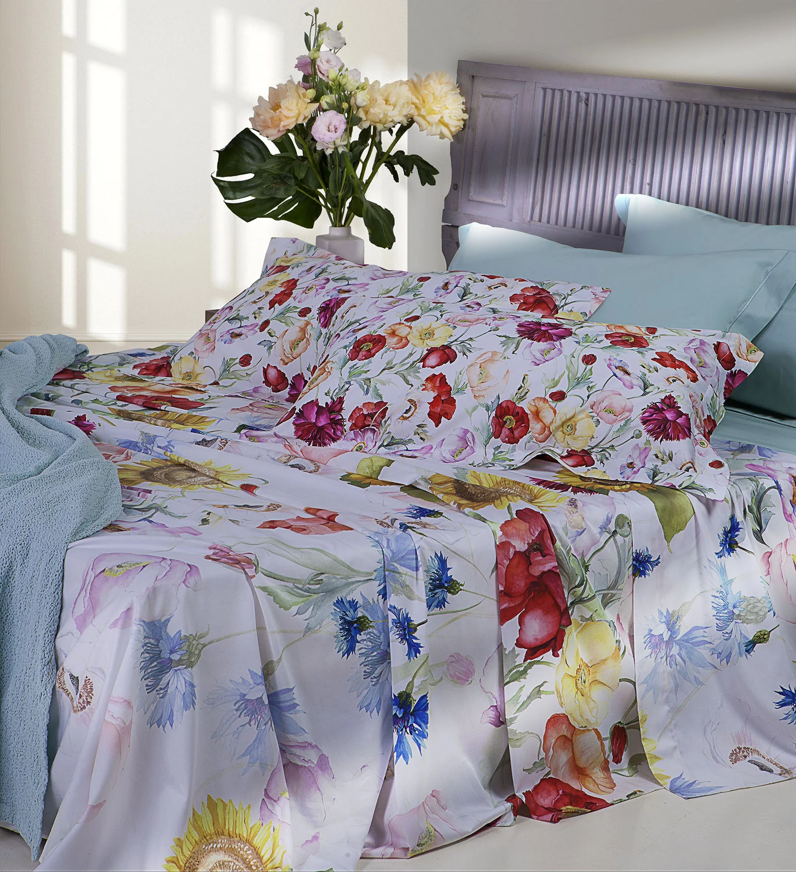 Completo Lenzuola In Percalle Poppies Matrimoniale