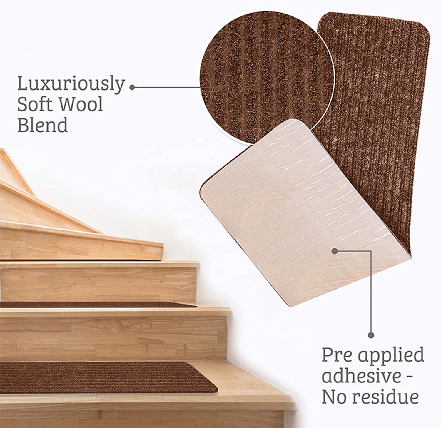 Striped Self-adhesive Treadsafe Carpet Stair Treads Non-slip Carpet Indoor Wood Stairs Floor Rugs Stair Mat for Customised logo（10 pcs）
