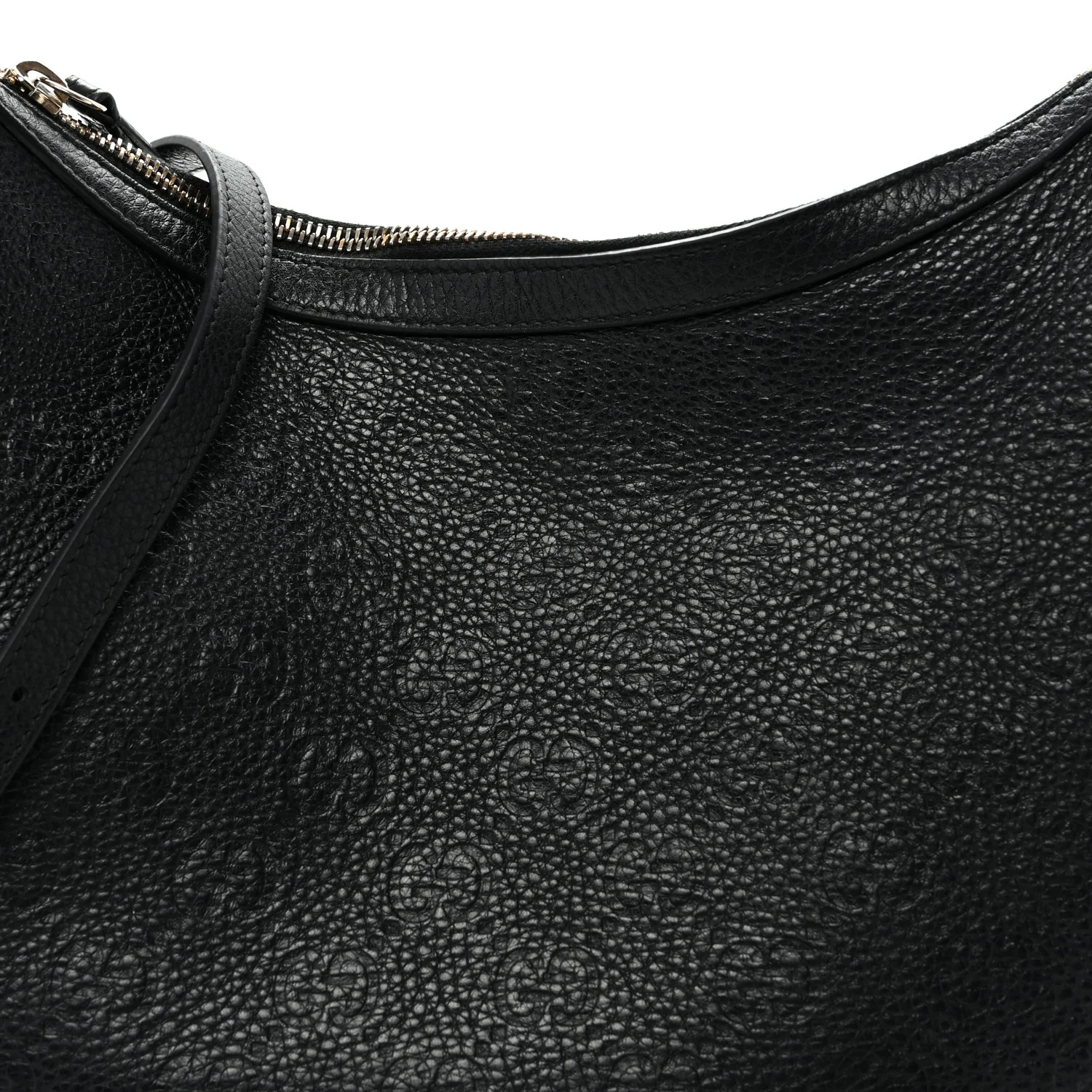 GG Grainy Calfskin Emblem Large Half Moon Shoulder Bag Black - Top Club