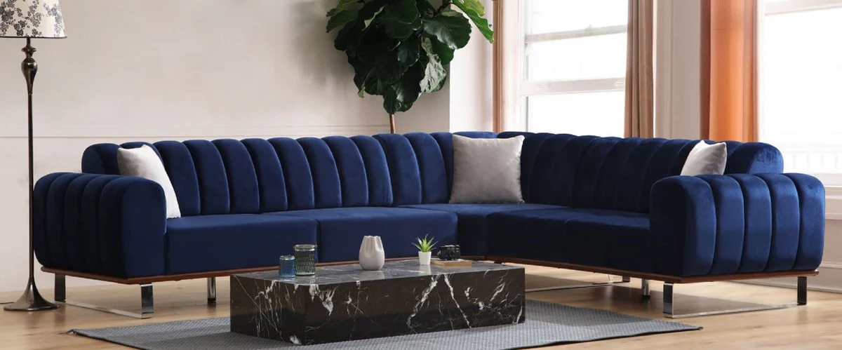 Luxury corner sofa with adjustable backrests blue / brown / silver 320 x 180 x H. 80 cm - living room sofa - living room furniture - luxury furniture - luxury furnishings