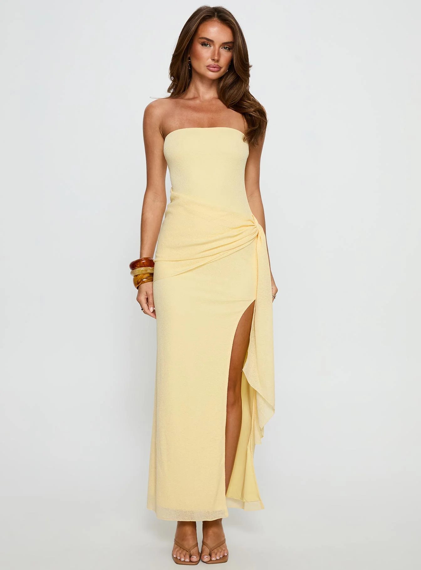 Analeah Strapless Maxi Dress Lemon Yellow