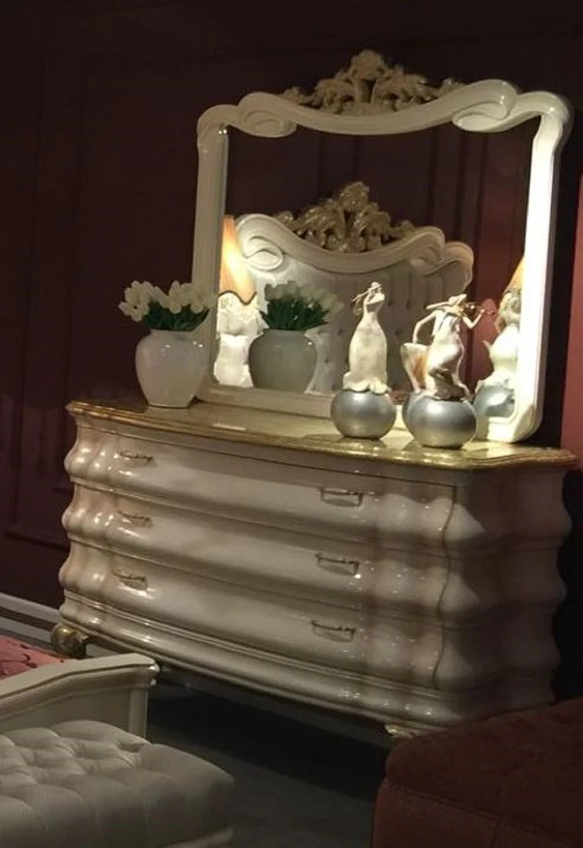 Luxury Baroque Bedroom Dresser with Mirror White / Gold - Baroque Bedroom Furniture