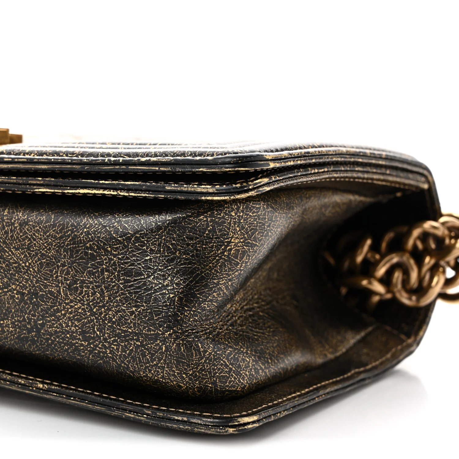 Cracked Metallic Calfskin Quilted Medium Boy Flap Gold - Top Club