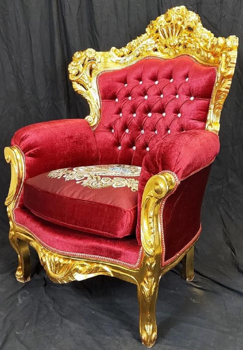 Baroque living room set burgundy red / multicolored / gold - 1 baroque sofa & 2 baroque armchairs - living room furniture in baroque style - baroque furniture - baroque living room furnishings