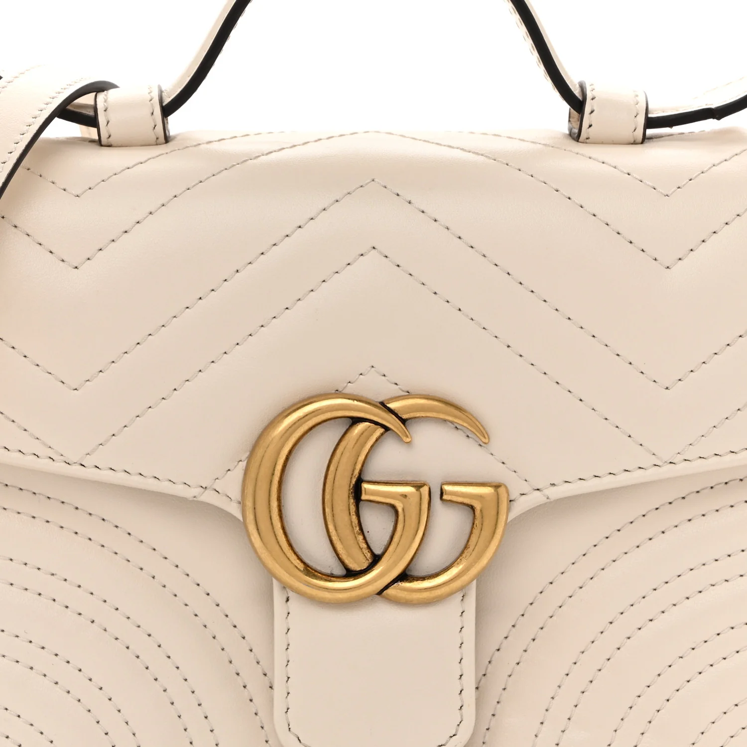 Calfskin Matelasse Mini GG Marmont Top Handle Shoulder Bag White - Top Club
