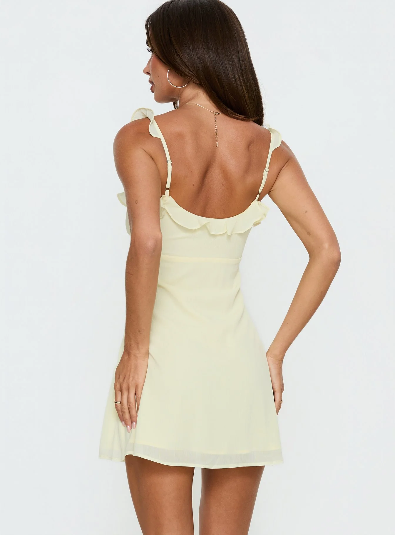 Dewdrops Chiffon Frill Mini Dress Yellow