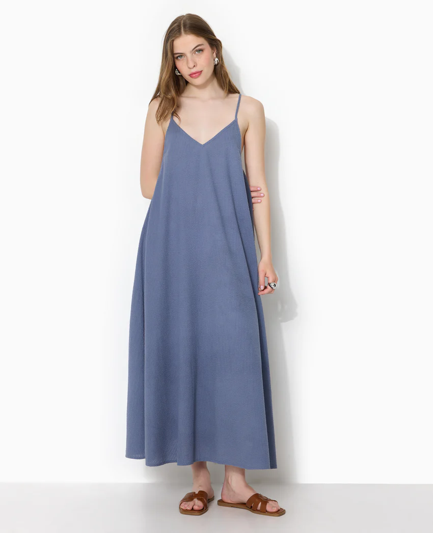 Pimkie Robe longue en tissu gaufré et rayé