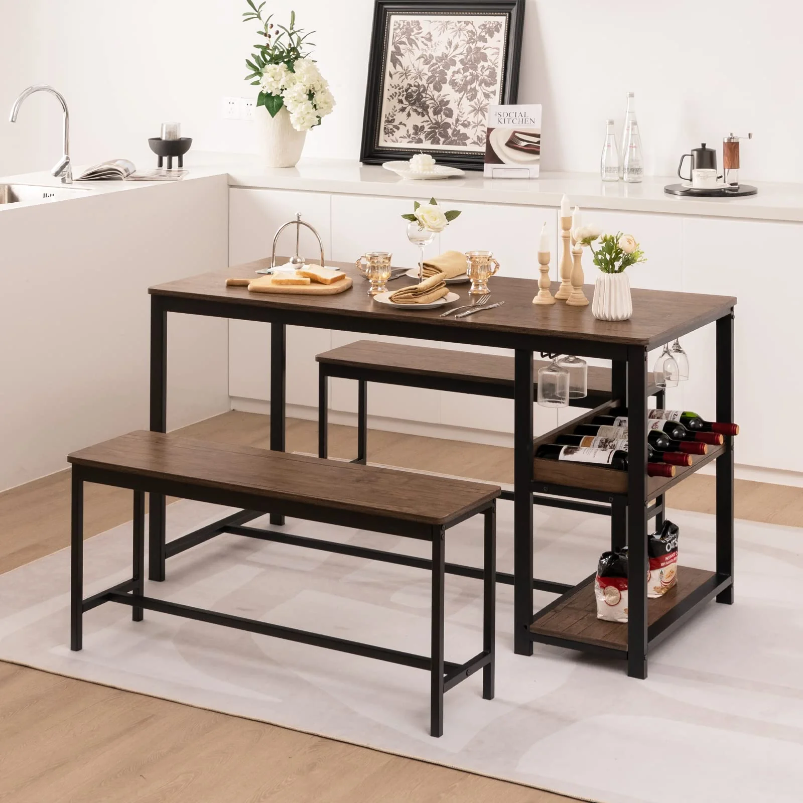BEFOUNDLOVELY Dining Table Set for 4, 3-Piece 55