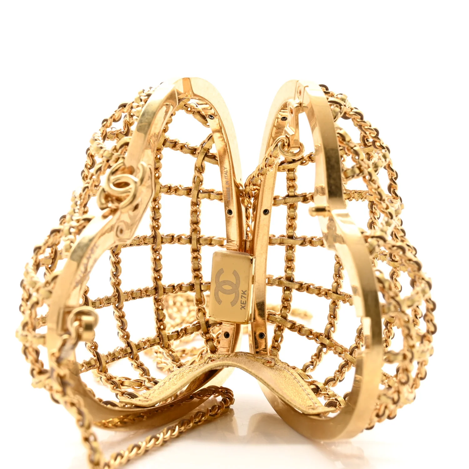 Metal Metallic Lambskin Quilted CC Heart Minaudiere Crossbody Gold - Top Club