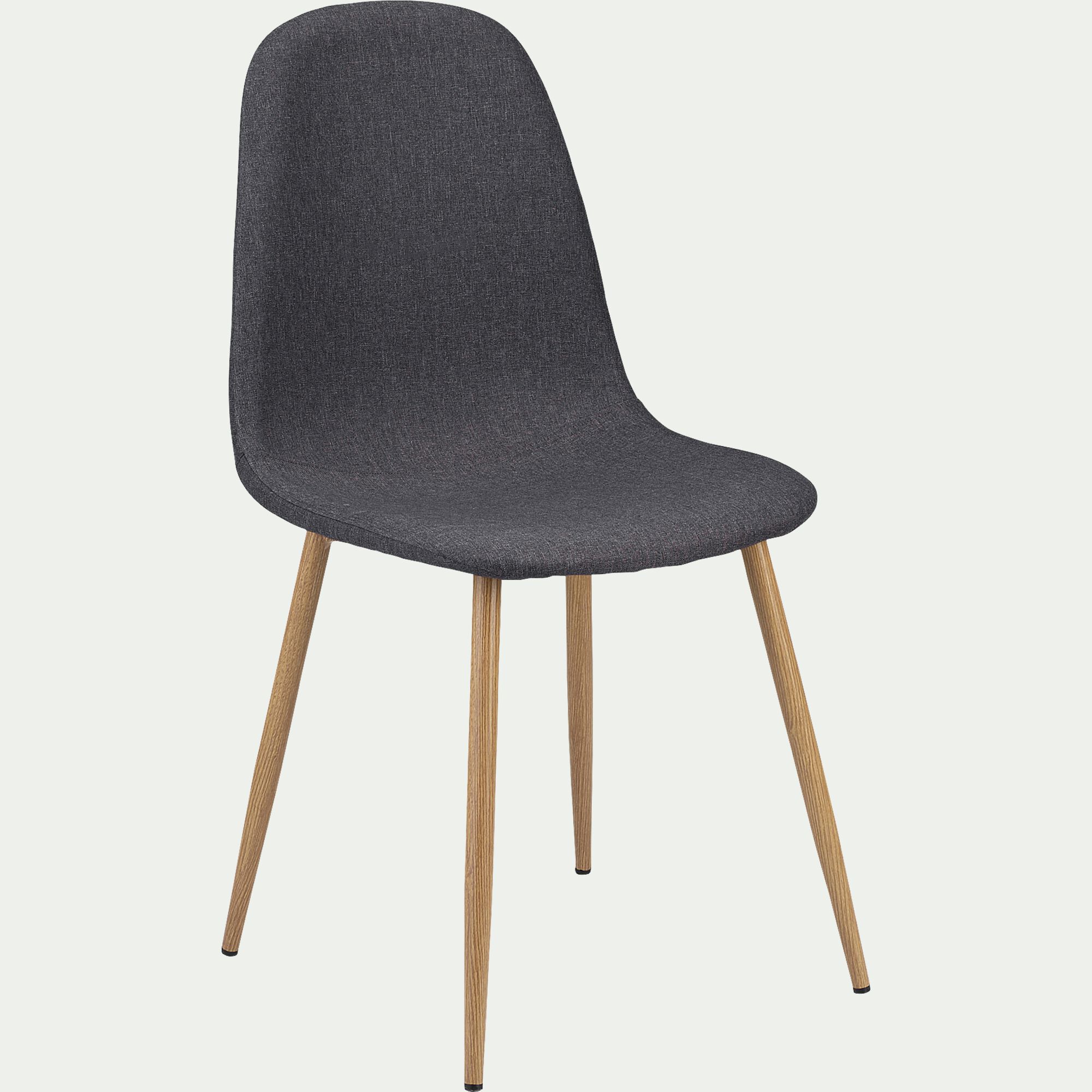LOANA - Chaise en acier effet bois et tissu - gris ardoise