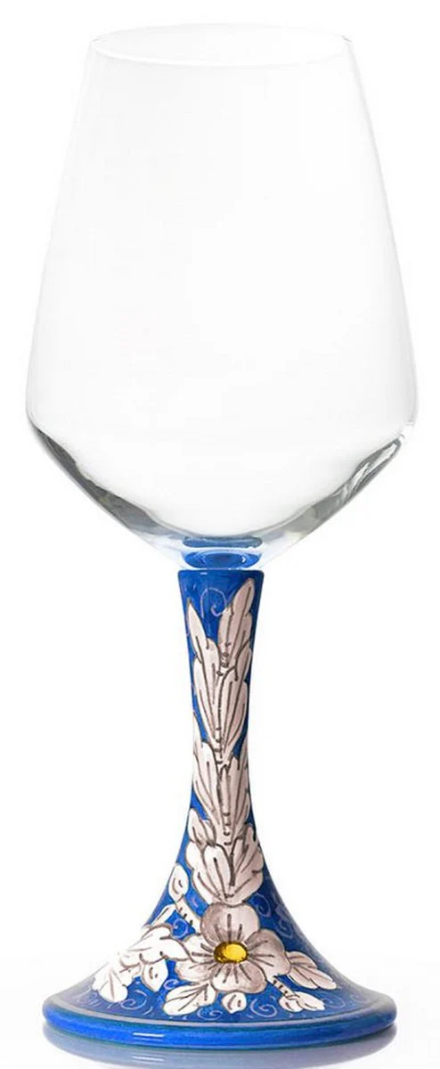 Luxury Ceramic Wine Glass Set of 6 Blue / Multicolored H. 23.5 cm - Handmade & Hand-Painted Wine Glasses - Hotel & Restaurant Accessories - Luxury Quality - Made in Italy