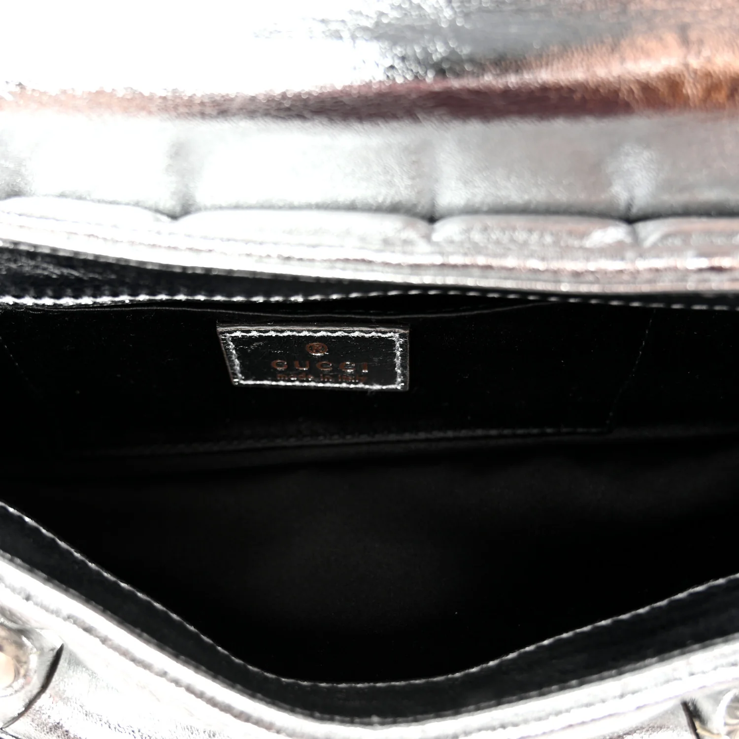 Metallic Nappa Vertical Matelasse Small Maxi Horsebit Chain Shoulder Bag Silver - Top Club