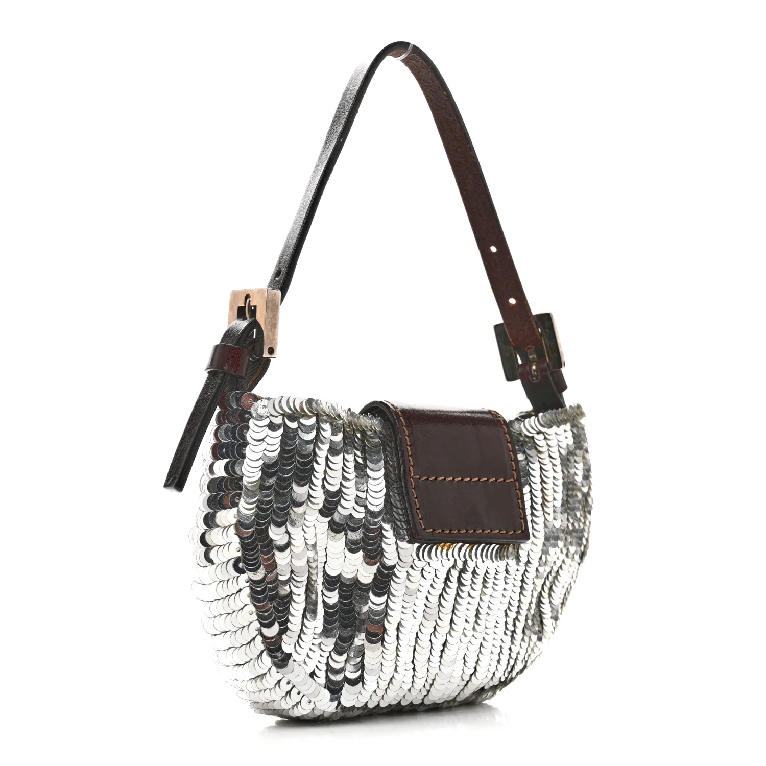 Sequin Paillettes Mini Half Moon Baguette Silver - Top Club